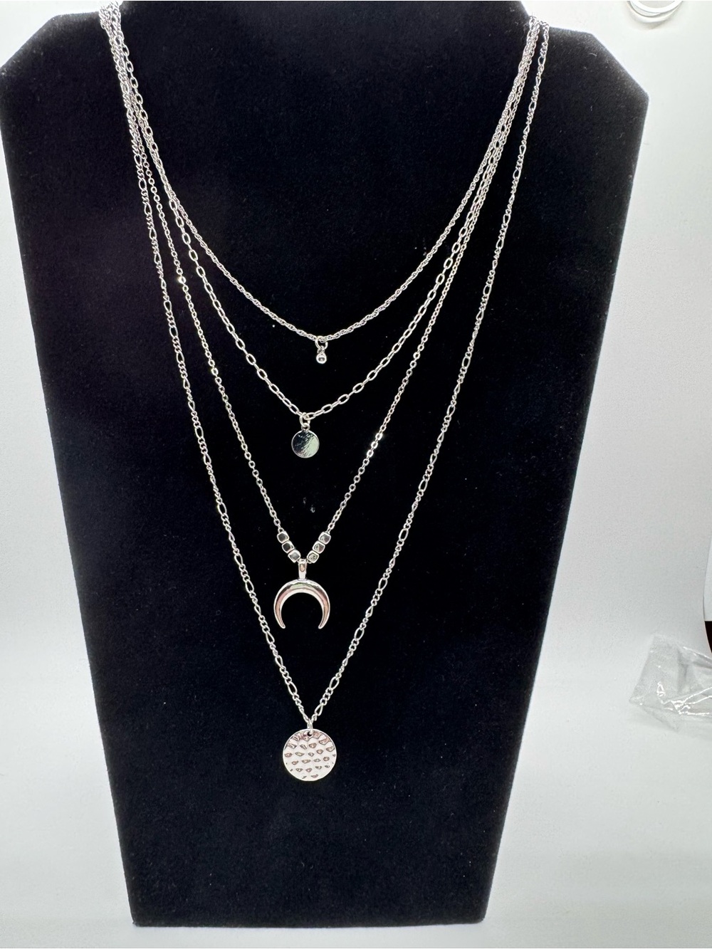 Layered Silver-Tone Crescent & Disc Necklace Set